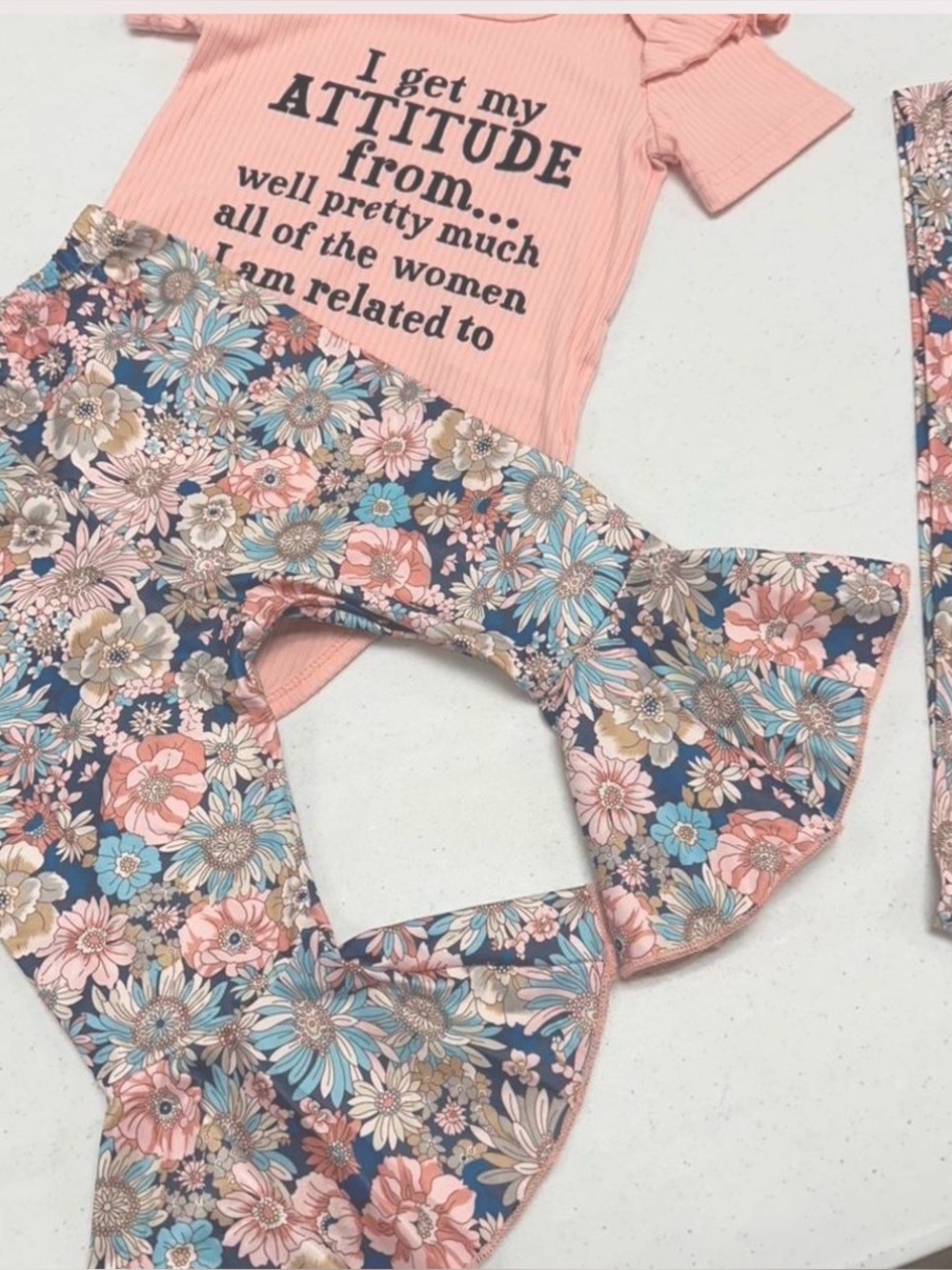 SHEIN Pink Peach Floral Ruffle Kids Matching Set